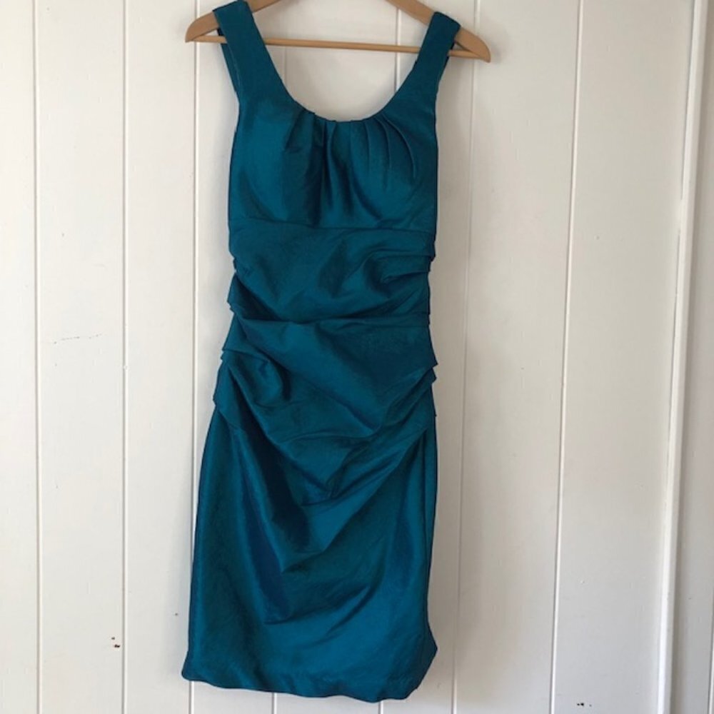Cindy USA Vintage Teal Ruched Dress Medium